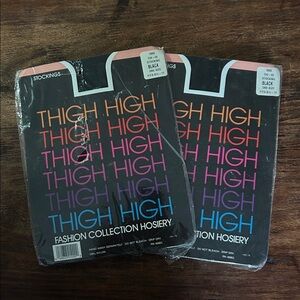 Lot of 2 Thigh High Fashion Collection Stockings One Size Black